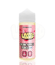 A 120ml bottle of Loaded E-Liquid with a Cran-Apple Ice flavor, featuring a colorful label with graphics of cranberries and apples.